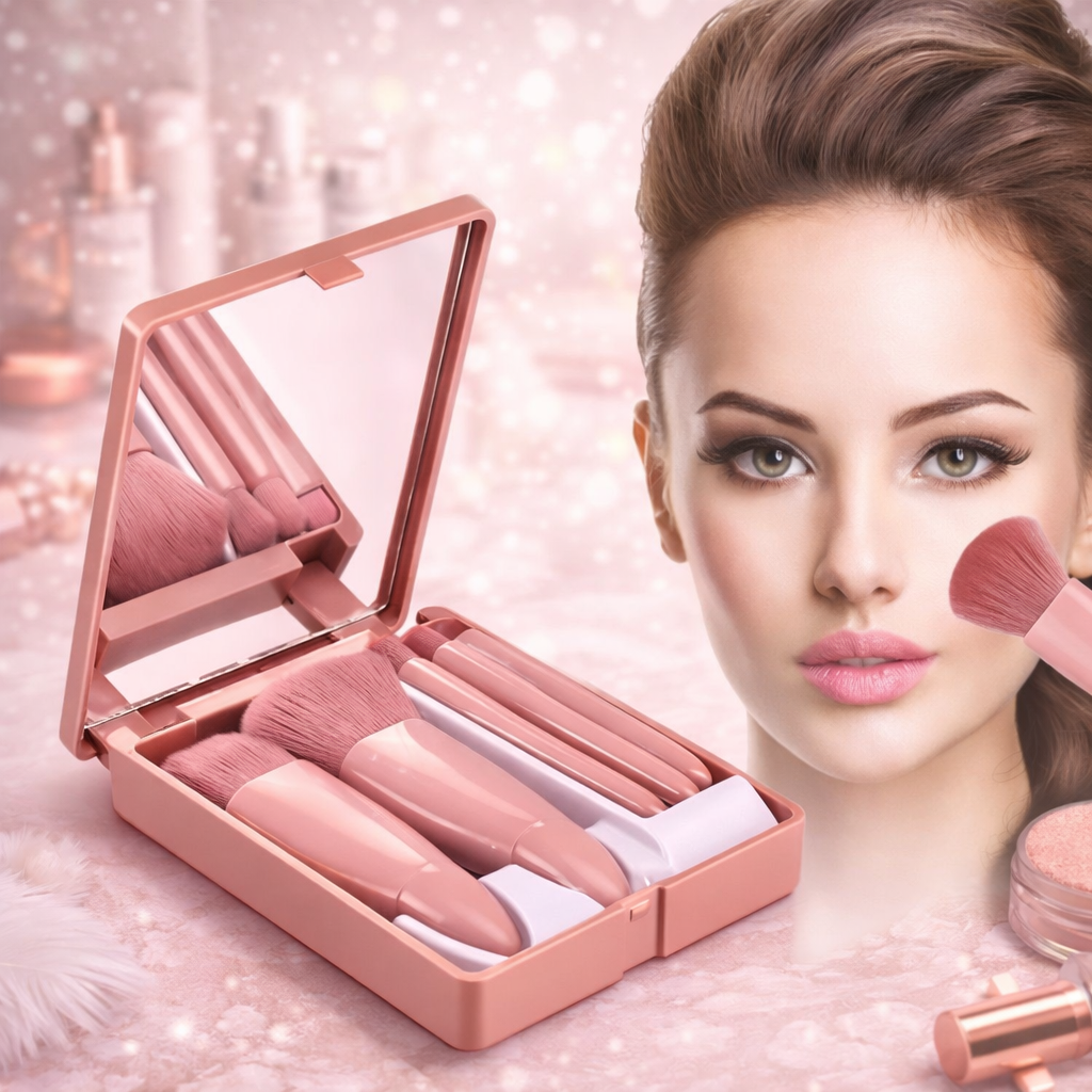 Set od 5 četkica za šminkanje sa ogledalom – Savršena šminka bilo gde